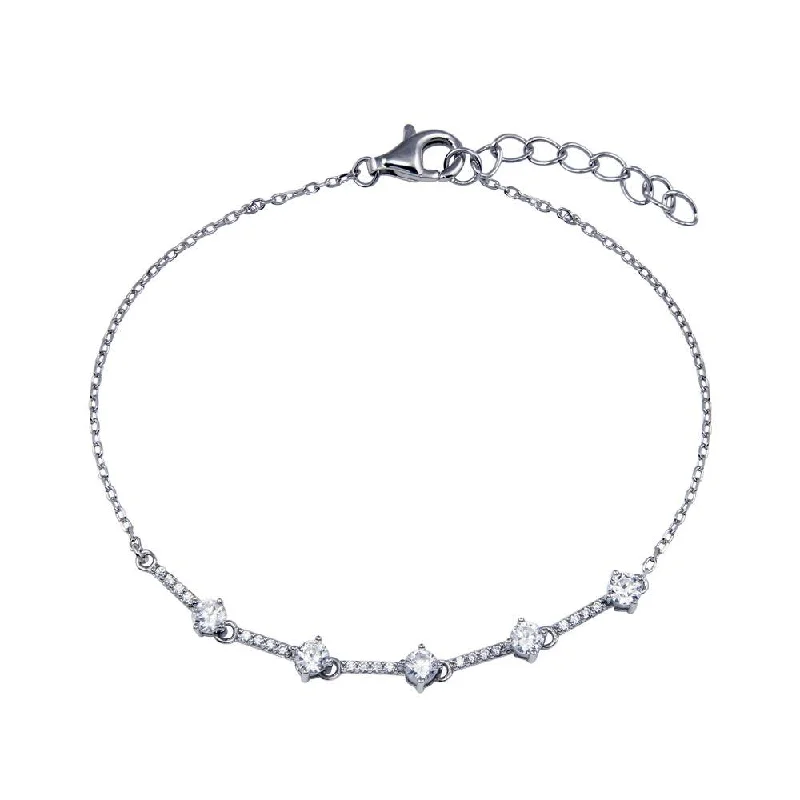 Rhodium Plated 925 Sterling Silver CZ Link Chain Bracelet -STB00607