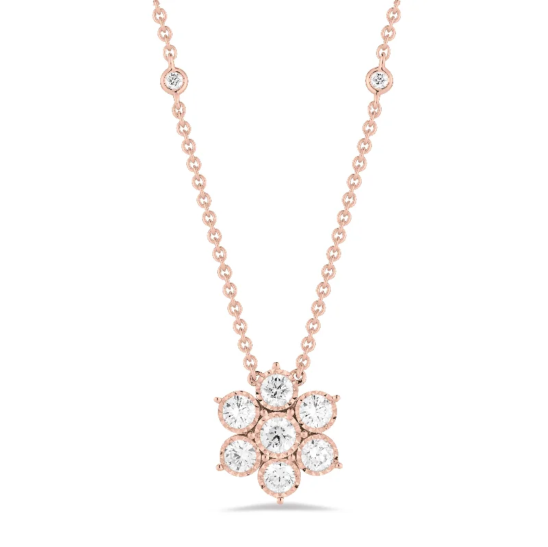 Diamond Flower Pendant with Bezel-Set Diamond Chain