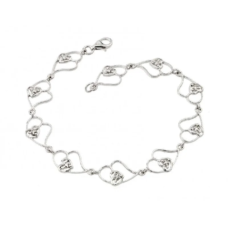 Silver 925 Rhodium Plated Open Multi Heart Clear CZ Tennis Bracelet - STB00483