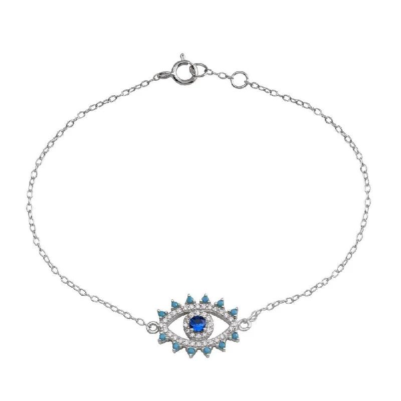 Rhodium Plated 925 Sterling Silver Evil Eye CZ Heart Bracelet - STB00585RH