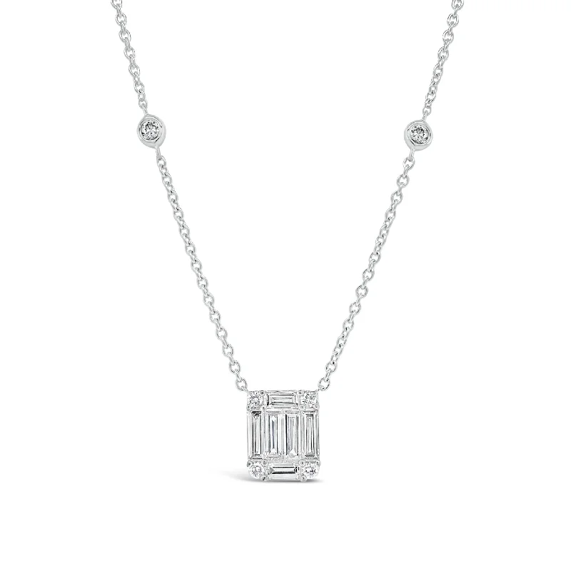 Diamond Large Rectangle Pendant with Bezel-Set Diamond Stations