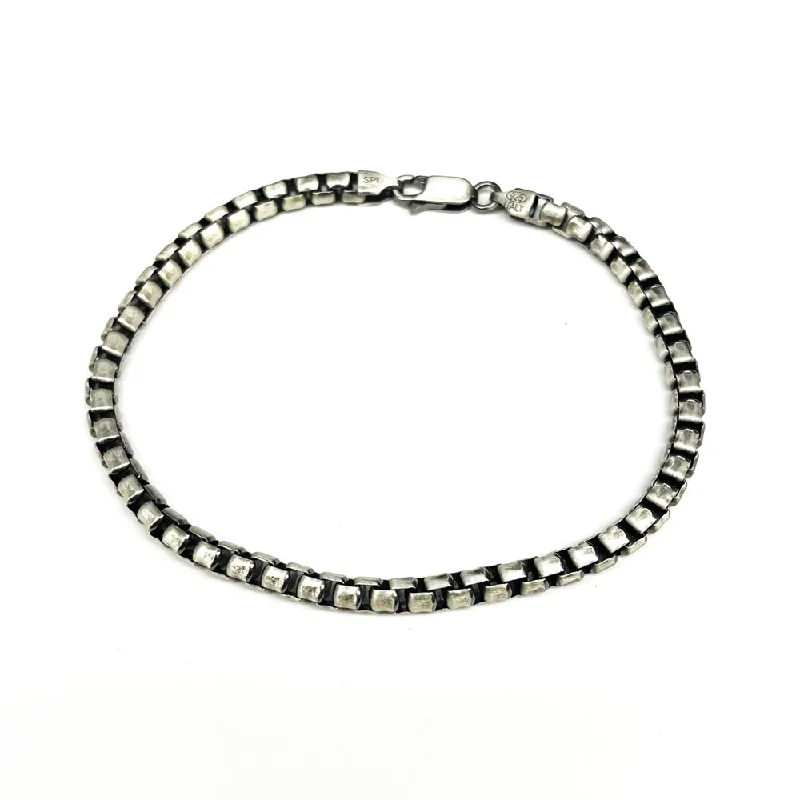 925 Sterling Gun Metal Plated Round Box Link Bracelet - BSB0011