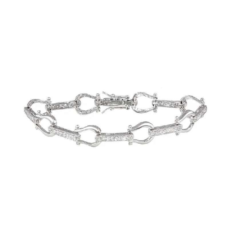 Silver 925 Rhodium Plated Link Bracelet with CZ - BGB00004