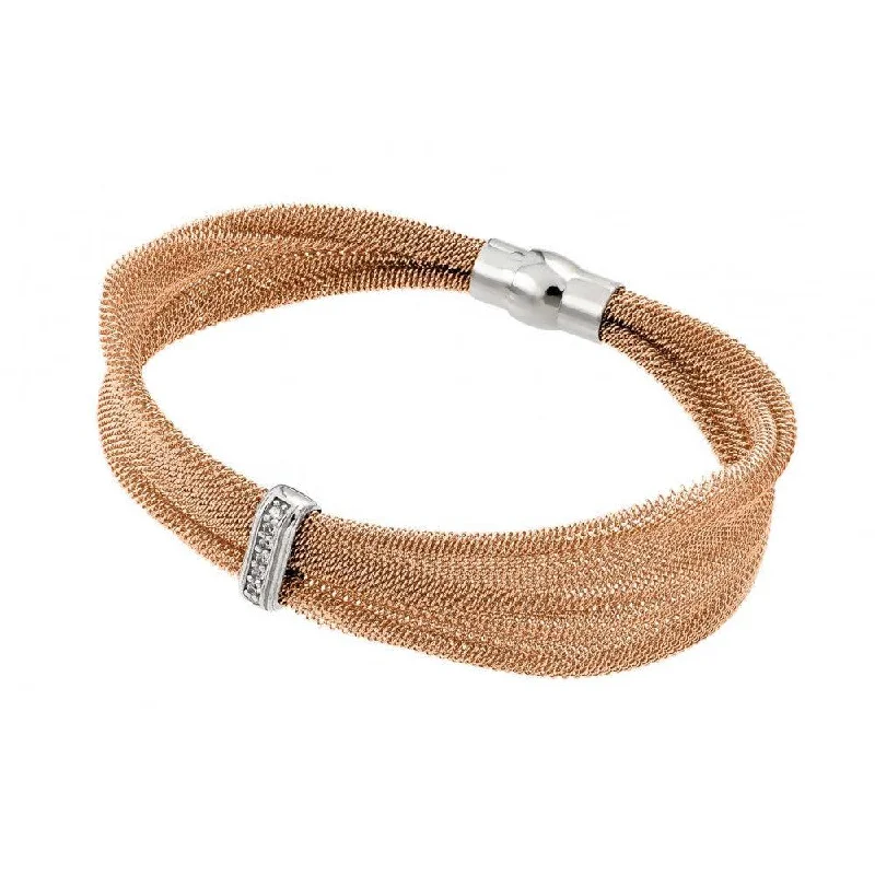 Clearance-Silver 925 Rose Gold Plated Mesh Italian Bracelet - JPB00003RGP