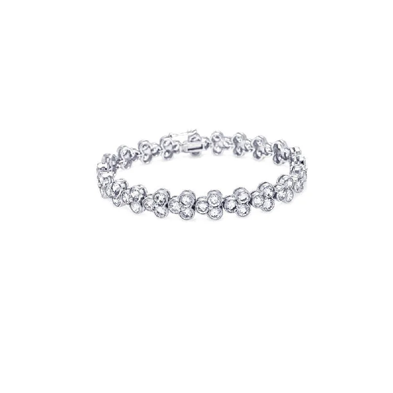 Clearance-Silver 925 Rhodium Plated Clear CZ Tennis Bracelet - STB00145