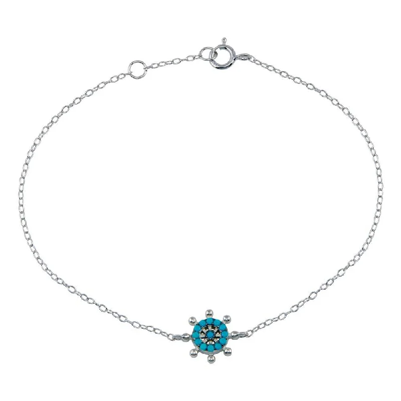 Rhodium Plated 925 Sterling Silver Turquoise Galver Bracelet - STB00590