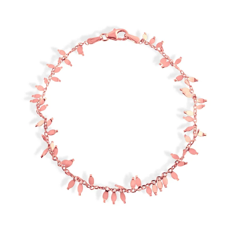 Rose Gold Plated 925 Sterling Silver Leaves Link Bracelet - SPB00013RGP