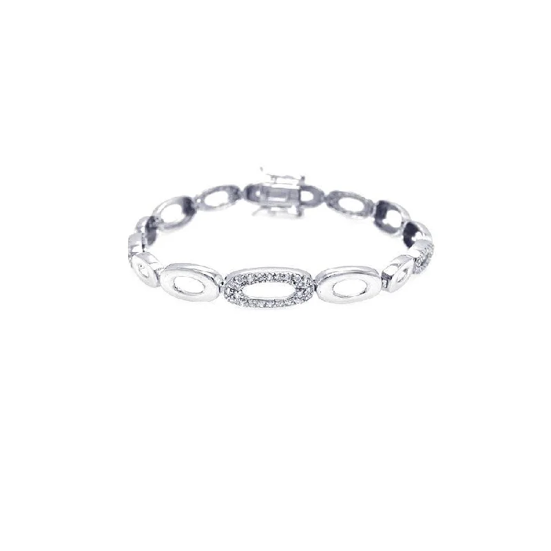 Clearance-Silver 925 Rhodium Plated Open Multi Oval Clear CZ Bracelet - STB00275