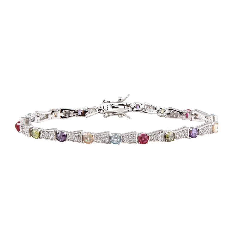 Silver 925 Rhodium Plated Multi Color Tennis Bracelet - BGB00262