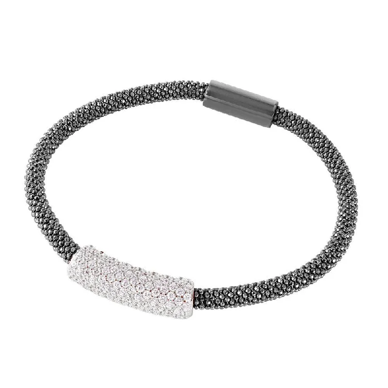 Clearance-Silver 925 Black Rhodium Plated CZ Bar Italian Bracelet - ITB00084BLK