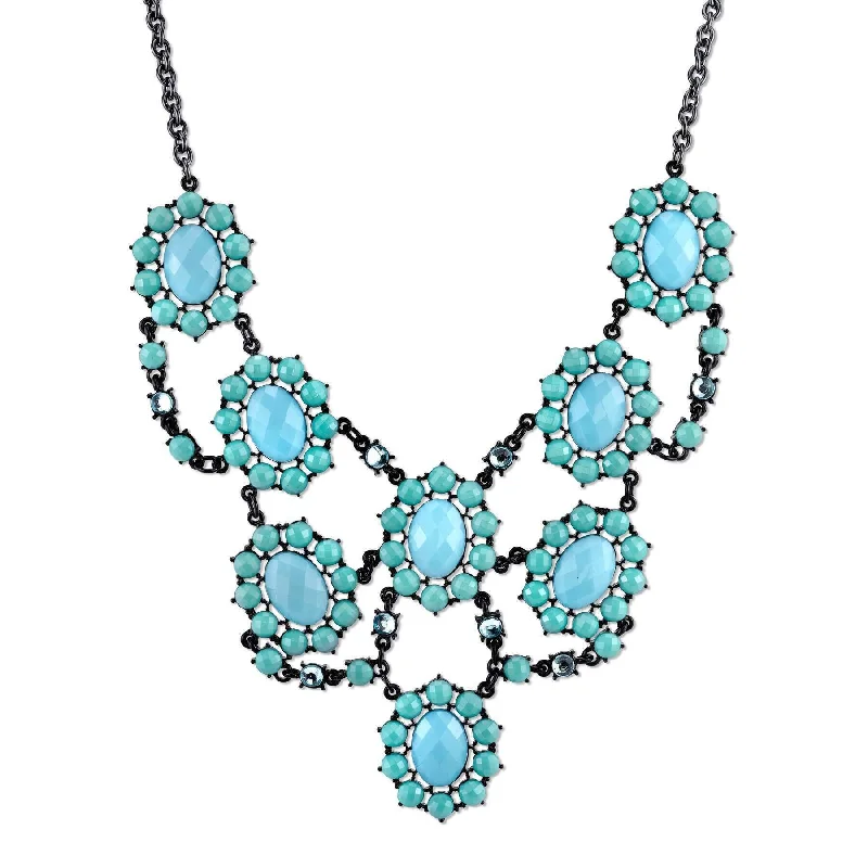 2028 Jewelry Turquoise And Aqua Faceted Stone Bib Necklace 16" + 3" Extender