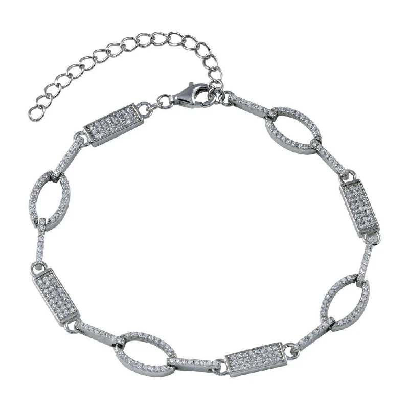 Rhodium Plated 925 Sterling Silver Oval and Bar CZ Bracelet - STB00583