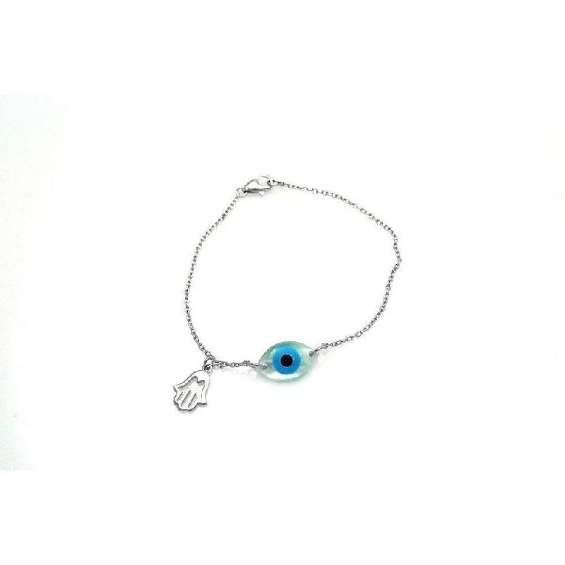 Silver 925 Rhodium Plated Evil Eye and Hamsa Charm Bracelet - STB00407