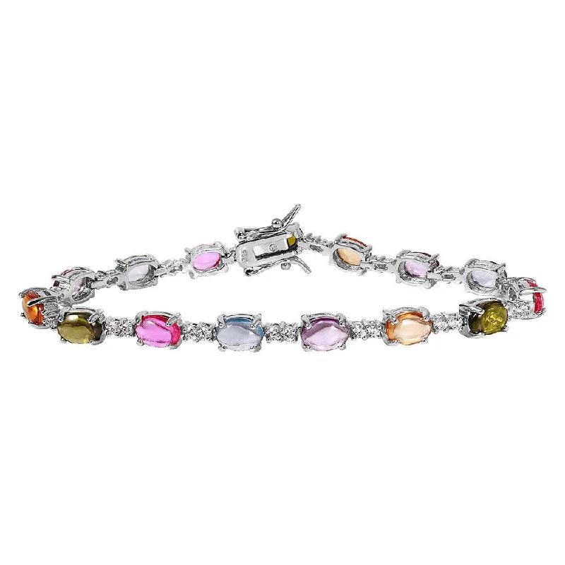 Silver 925 Rhodium Plated Tennis Bracelet with Multi Color CZ Stones - BGB00258