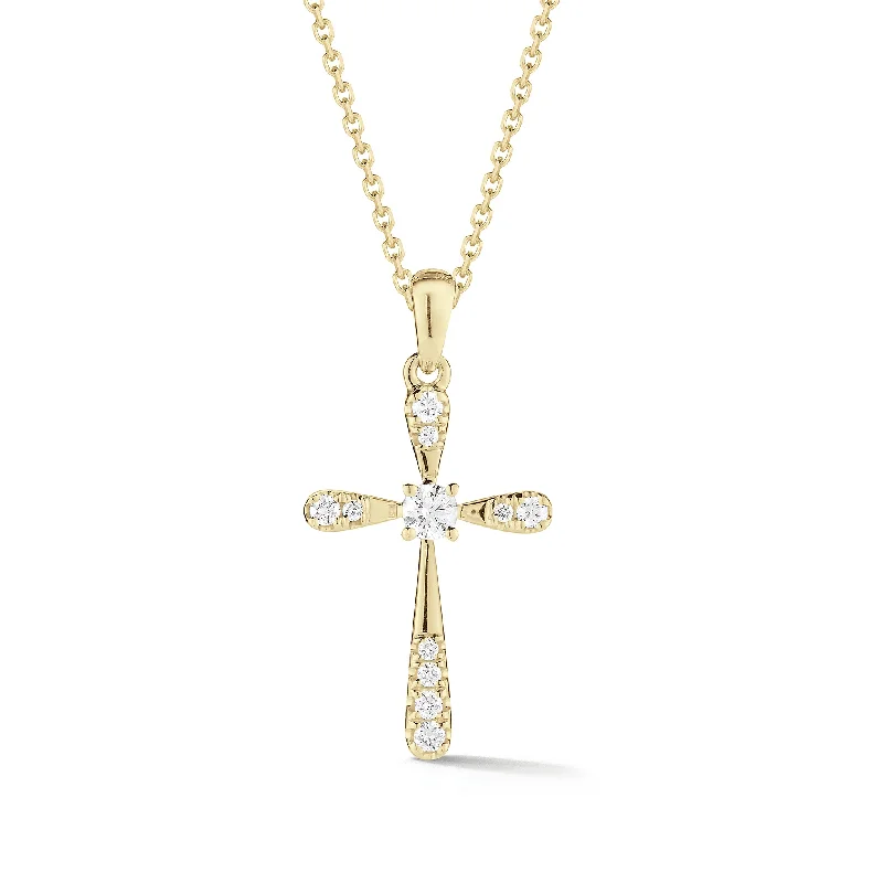 Diamond & Gold Rounded Cross Pendant Necklace