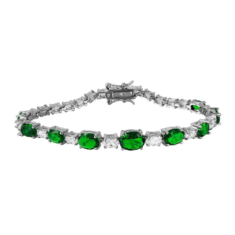 Silver 925 Rhodium Plated 2 Toned Clear and Green CZ Tennis Bracelet - BGB00266GRN