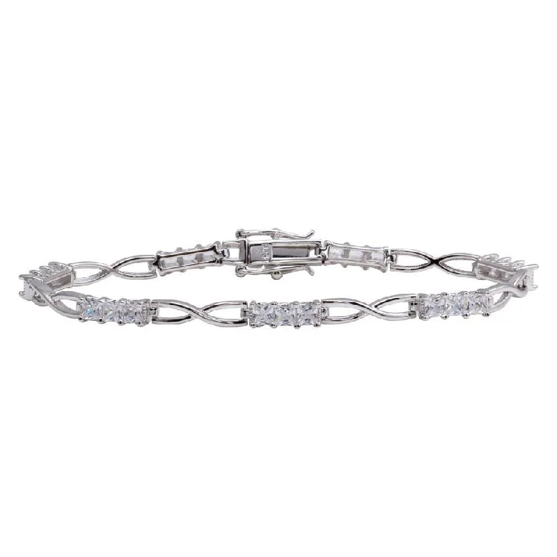 Rhodium Plated 925 Sterling Silver 4.4mm Infinity Link CZ Tennis Bracelet - BGB00318CLR