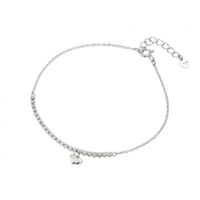 Silver 925 Rhodium Plated CZ Heart Bracelet - GMB00011RH