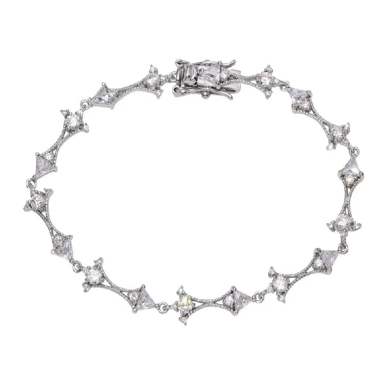 Rhodium Plated 925 Sterling Silver  Plated CZ Tennis Link Bracelet - BGB00314