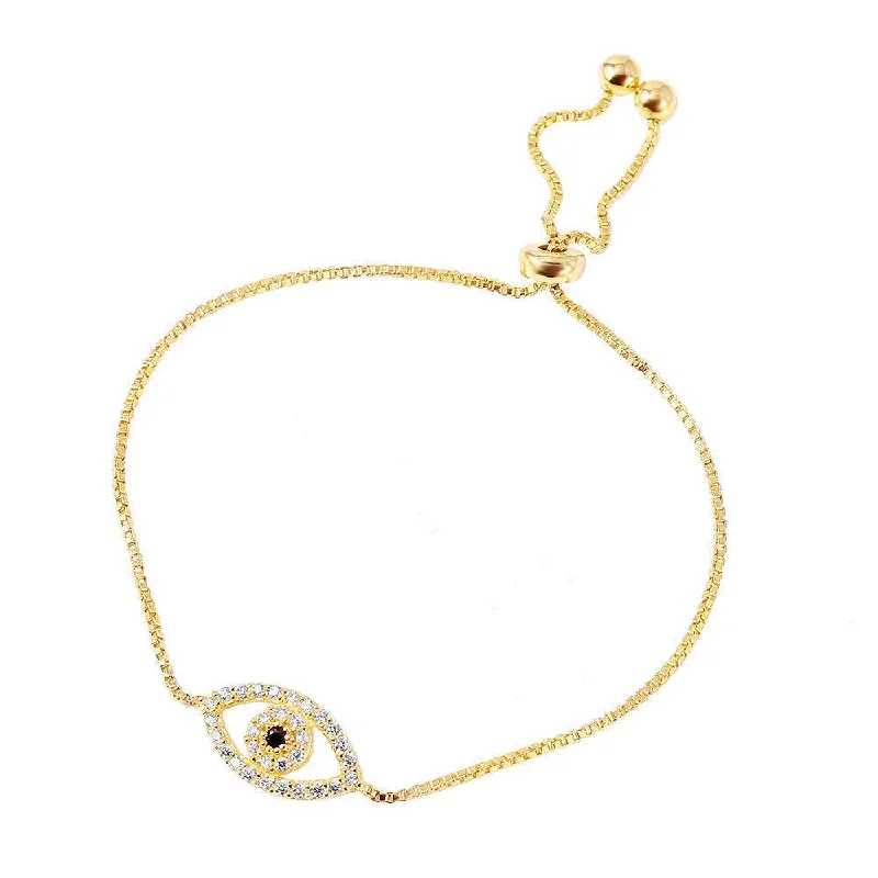 Silver 925 Gold Plated CZ Evil Eye Tassel Bracelet - STB00522GP