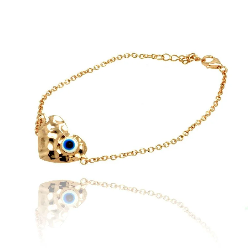 Silver 925 Gold Plated Evil Eye Heart CZ Bracelet - BGB00136