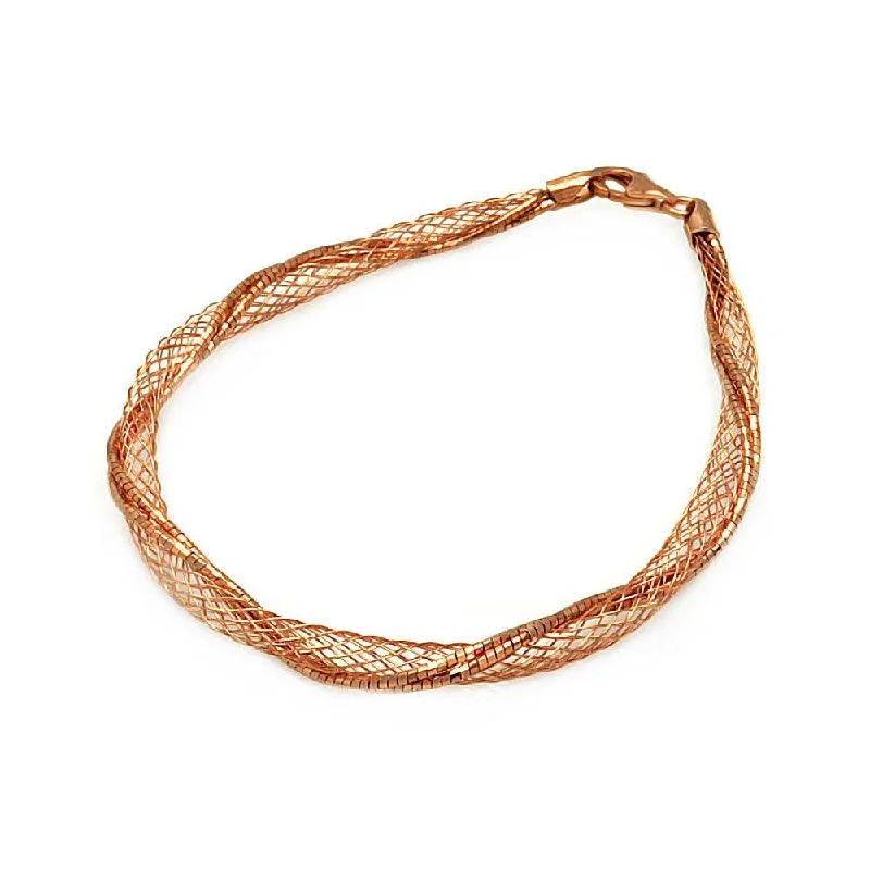 Clearance-Silver 925 Rose Gold Plated Net Wrap Italian Bracelet - ITB00111RGP