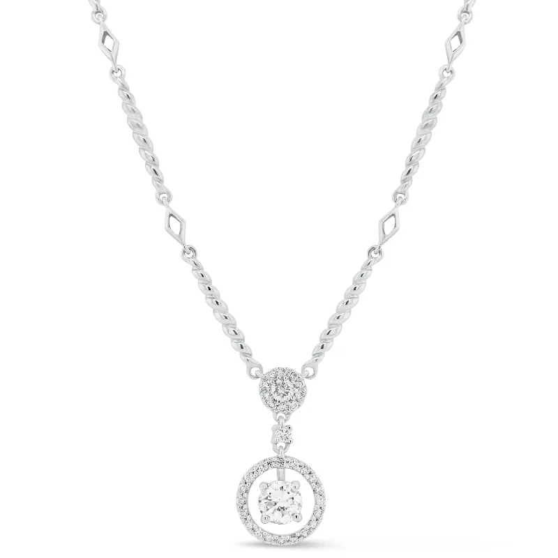 Diamond Halo Necklace with Twist Links