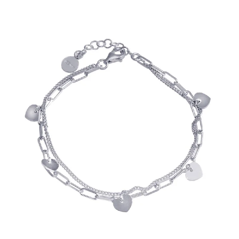 Rhodium Plated 925 Sterling Silver 5 Hearts Chain Bracelet - ITB00321-RH