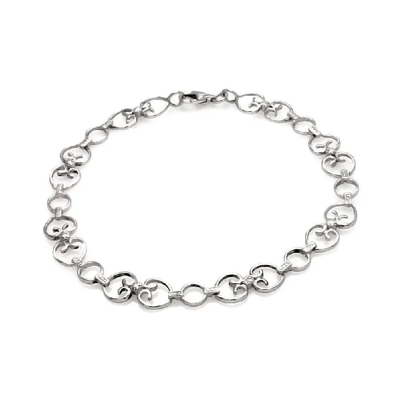 Silver 925 Rhodium Plated Open Heart Clear CZ Link Bracelet - STB00488