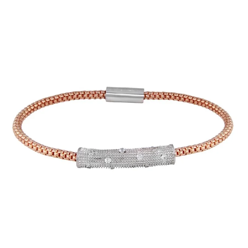 Clearance-Rose Gold Plated 925 Sterling Silver Bar CZ Magnetic Bracelet - SPB00004