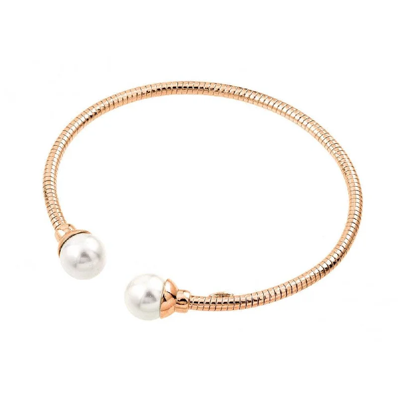 Clearance-Silver 925 Rose Gold Plated Italian Bangle Pearl Bracelet - JPB00001RGP