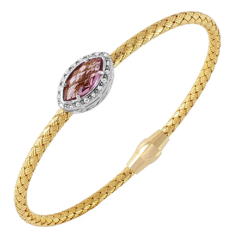 Clearance-Silver 925 Gold Plated Twisted Purple CZ Stone Bangle Bracelet - ECB00039YA