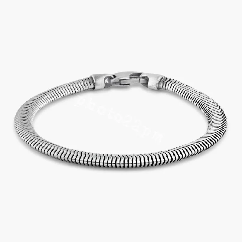 Gun Metal 925 Sterling Silver Half Round Hollow Snake Bracelet 6.3mm - VGB31