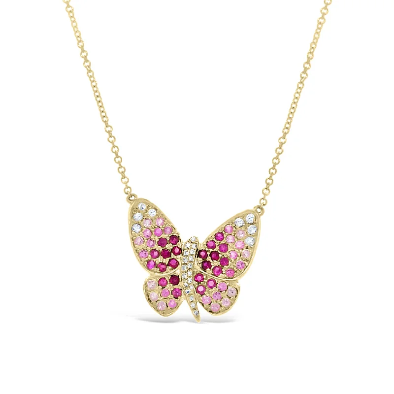 Diamond & Sapphire Butterfly Pendant Necklace