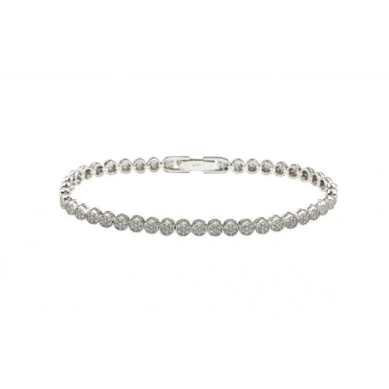 Silver 925 Rhodium Plated 4mm Multiple Circle Clear Tennis Micro Pave CZ Bracelet - GMB00007