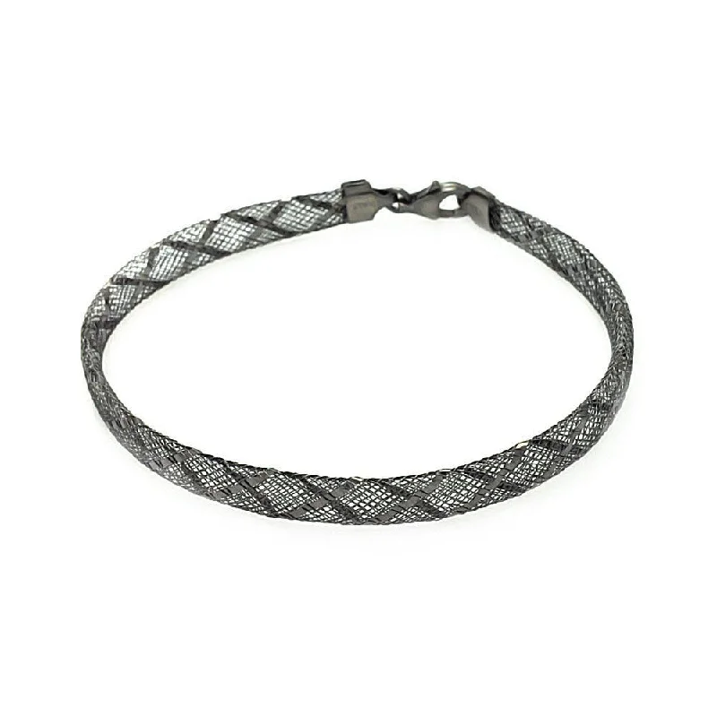 Clearance-Silver 925 Black Rhodium Plated Crisscross Net Italian Bracelet - ITB00082BLK