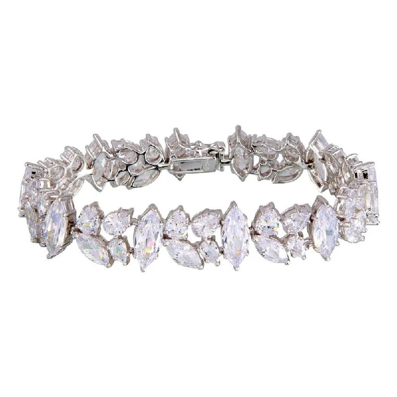 Rhodium Plated 925 Sterling Silver Mixed Shapes CZ Bracelet - BGB00305