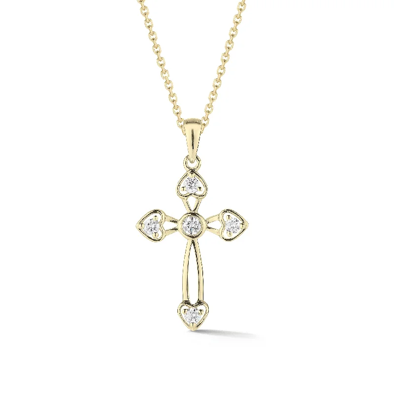 Diamond Cross Pendant with Heart-Shaped Corners