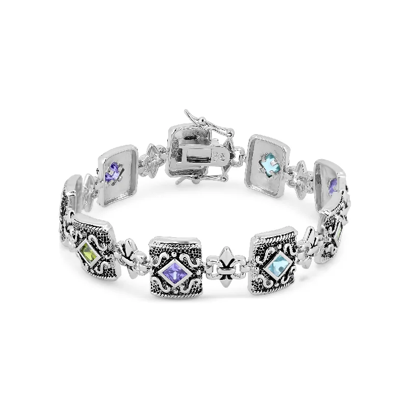 Silver 925 Oxidized Rhodium Plated Multi Color CZ Antique Bracelet - STB00342