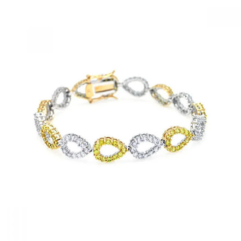 Clearance-Silver 925 Rhodium Plated Open Clear and Yellow Teardrop CZ Bracelet - BGB00012