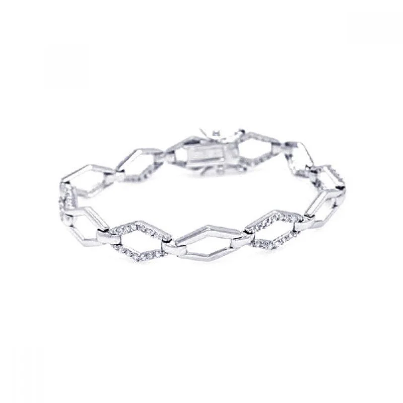 Silver 925 Rhodium Plated Open Sharp Marquis CZ Outline Bracelet - BGB00010