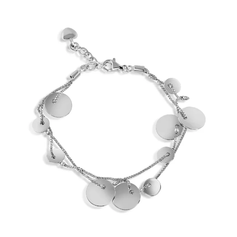 Clearance-Silver 925 Rhodium Plated Multiple Graduated Dangling Round Disc Bracelet - DSB00001