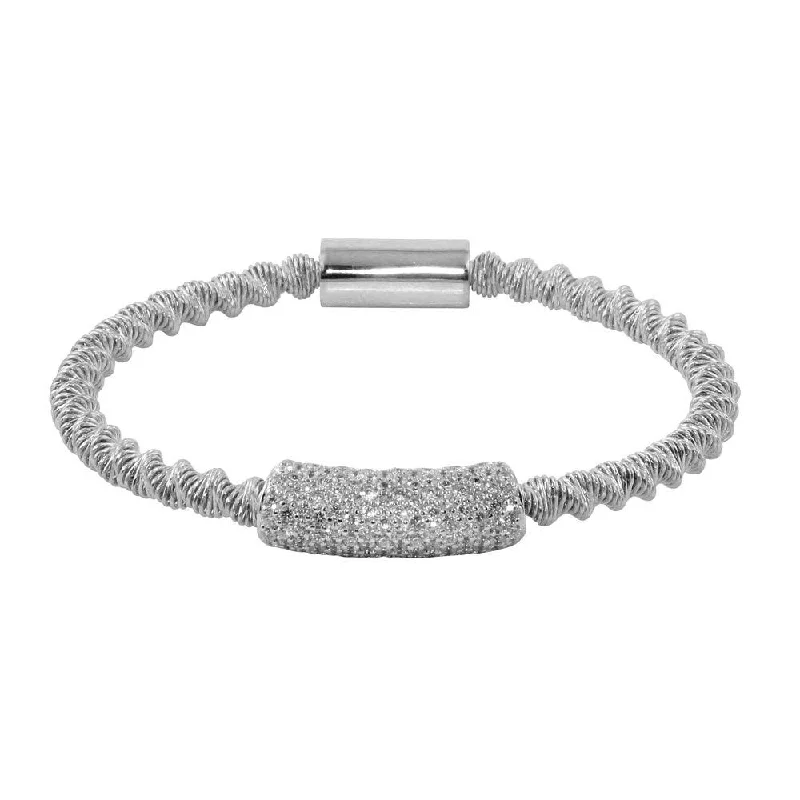 Clearance-Rhodium Plated 925 Sterling Silver Italian Bracelet with CZ - ITB00095RH