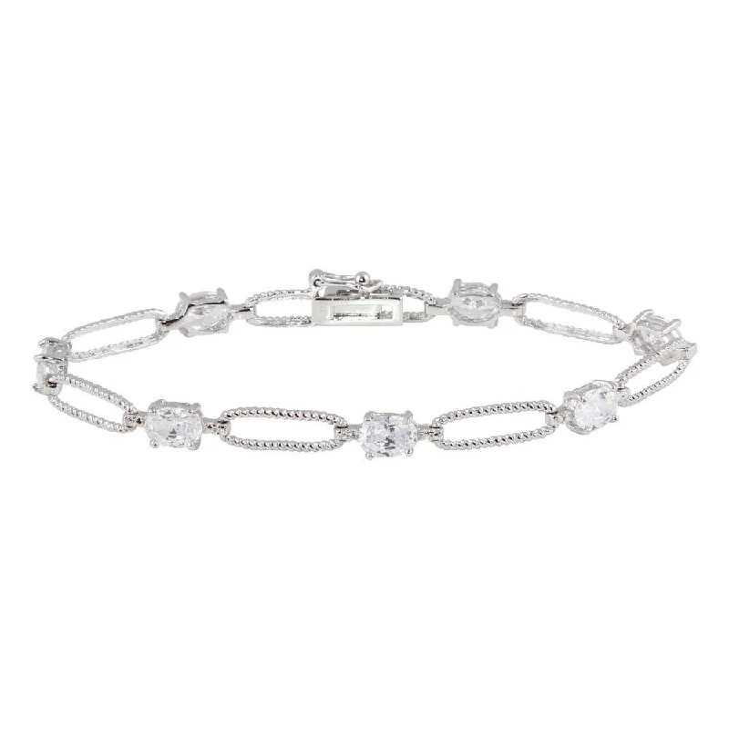 Silver 925 Rhodium Plated Clear CZ Large Link Bracelet - STB00429