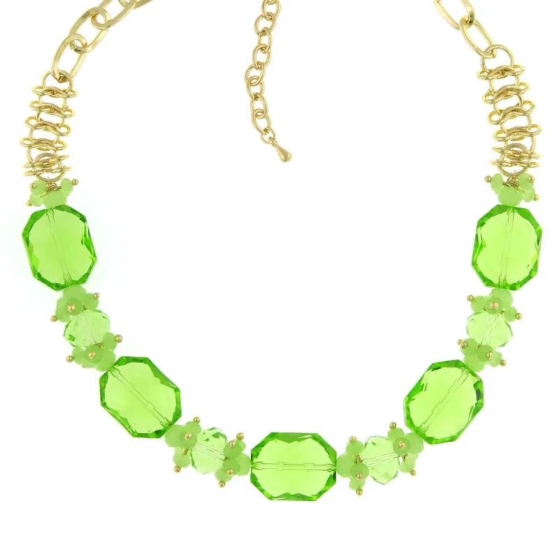 2028 Jewelry Green Beaded Necklace 16" + 3" Extender