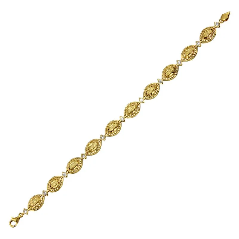 Gold Plated 925 Sterling Silver 8mm Oval CZ Mary Link Tennis Bracelet - GMB00063GP