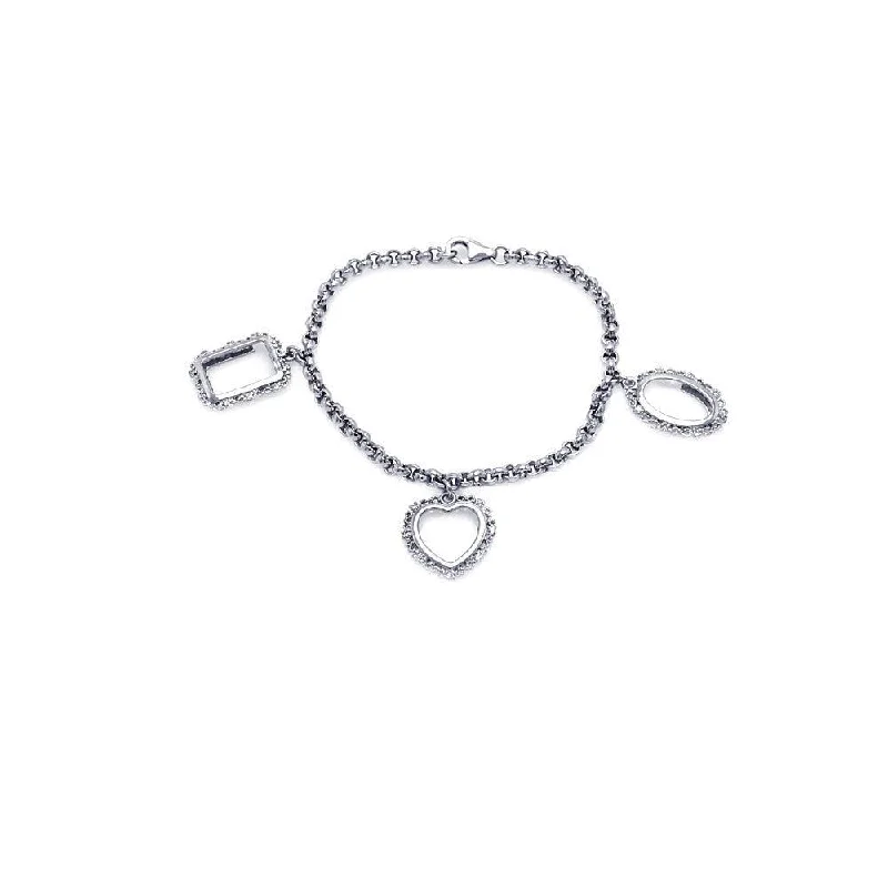 Clearance-Silver 925 Rhodium Plated Open Multi Shape Charm Bracelet - STB00021