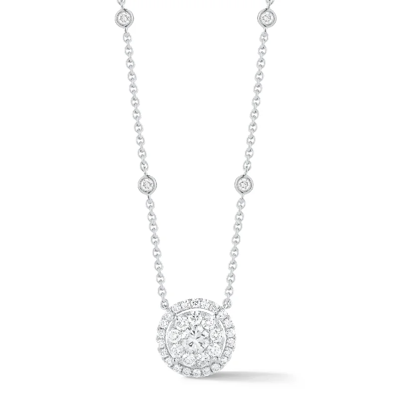 Diamond Halo Station Necklace