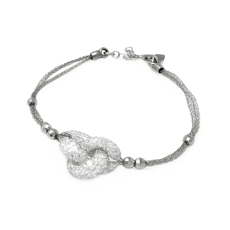 Clearance-Silver 925 Rhodium Plated 3 Bead Sides Knot Center Italian Bracelet - ITB00119RH