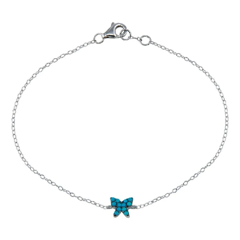 Rhodium Plated 925 Sterling Silver Turquoise Butterfly Bracelet - STB00588